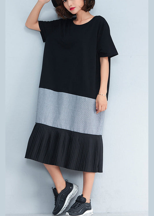 Stil schwarz baumwolle outfit Korea Inspiration patchwork o neck Kleider Sommer Kleid