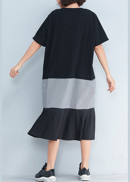 Stil schwarz baumwolle outfit Korea Inspiration patchwork o neck Kleider Sommer Kleid