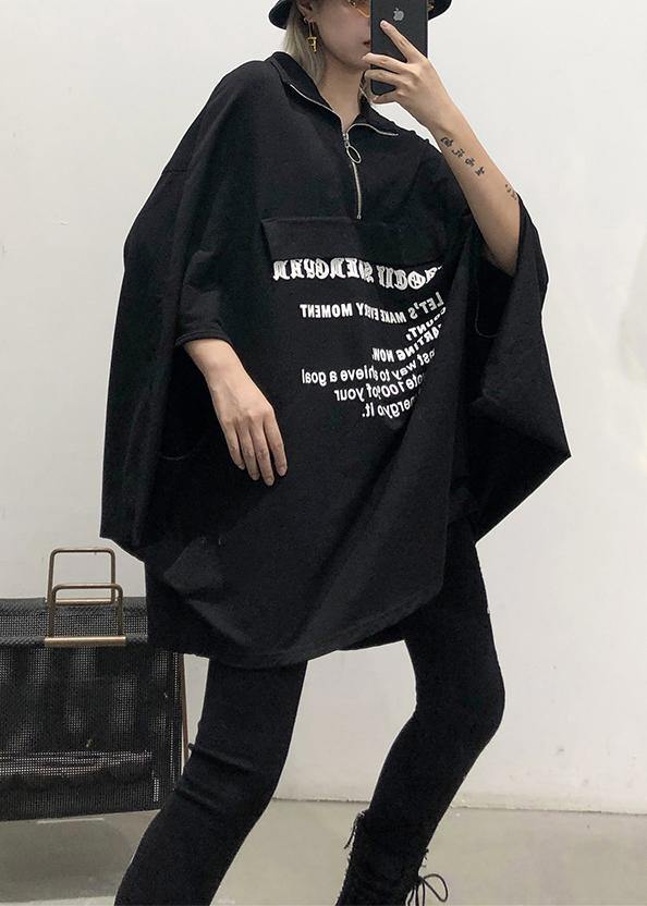 Style black lapel collar cotton clothes Batwing Sleeve Art fall shirt - SooLinen