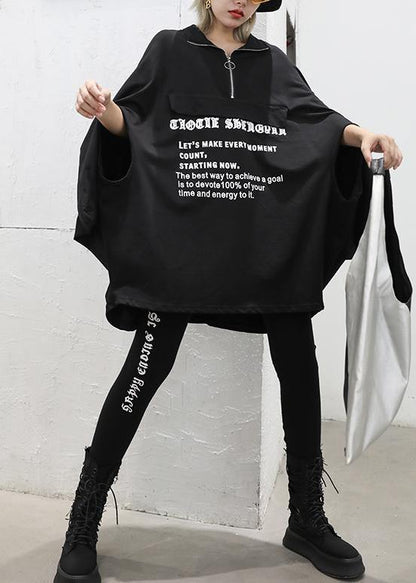 Style black lapel collar cotton clothes Batwing Sleeve Art fall shirt - SooLinen