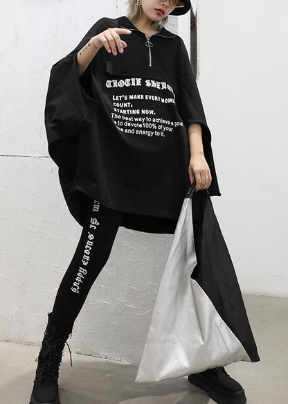 Style black lapel collar cotton clothes Batwing Sleeve Art fall shirt - SooLinen