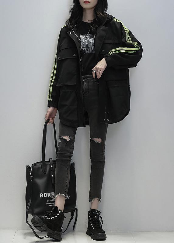 Style black  clothes For Women hooded patchwork pockets jackets - SooLinen