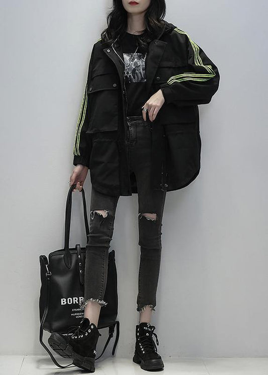 Style black  clothes For Women hooded patchwork pockets jackets - SooLinen