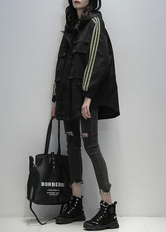 Style black  clothes For Women hooded patchwork pockets jackets - SooLinen