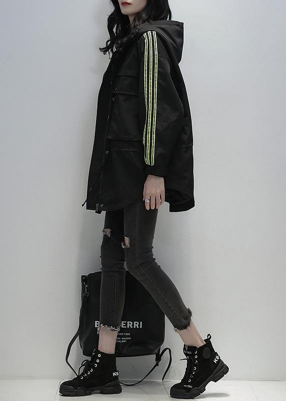 Style black  clothes For Women hooded patchwork pockets jackets - SooLinen