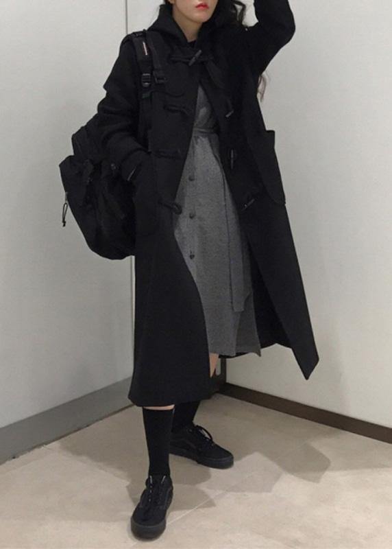 Style black fine trench coat Cotton side open hooded coats - SooLinen