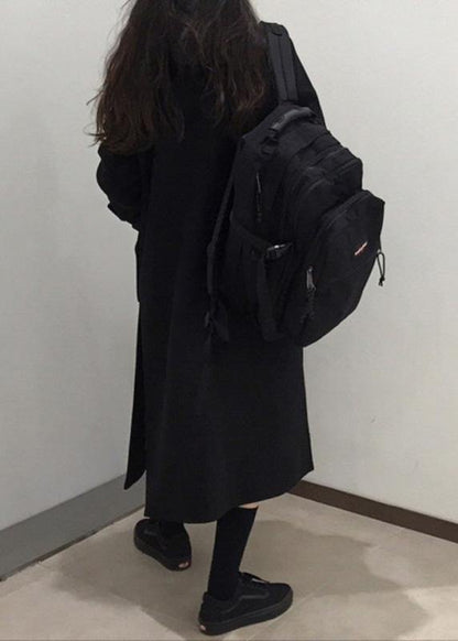 Style black fine trench coat Cotton side open hooded coats - SooLinen