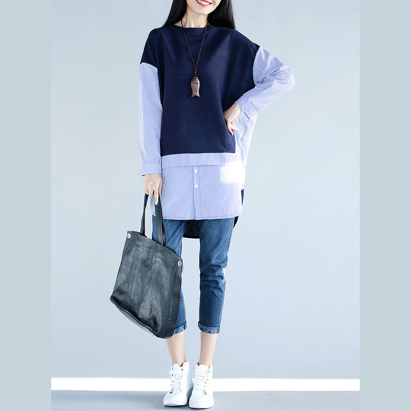 Stil blau baumwolle kleidung Für Frauen 2019 Arbeit Outfits seite offene baumwolle falsche zwei stücke top