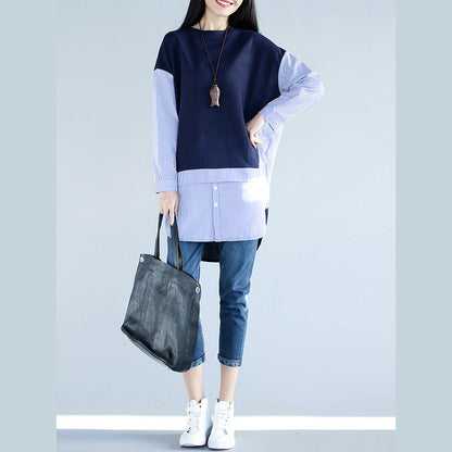 Stil blau baumwolle kleidung Für Frauen 2019 Arbeit Outfits seite offene baumwolle falsche zwei stücke top