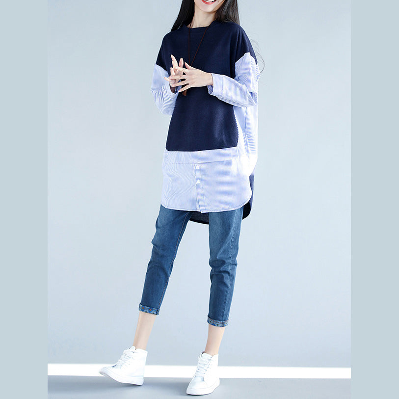 Stil blau baumwolle kleidung Für Frauen 2019 Arbeit Outfits seite offene baumwolle falsche zwei stücke top