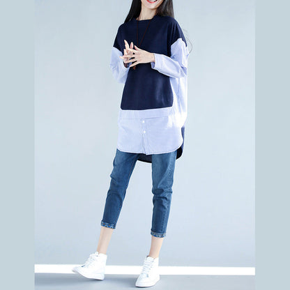 Stil blau baumwolle kleidung Für Frauen 2019 Arbeit Outfits seite offene baumwolle falsche zwei stücke top