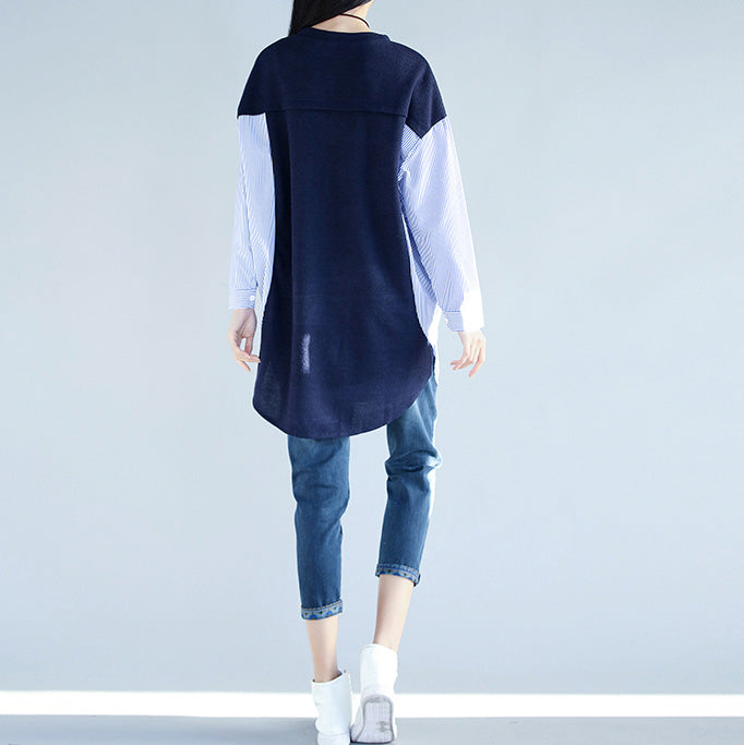 Stil blau baumwolle kleidung Für Frauen 2019 Arbeit Outfits seite offene baumwolle falsche zwei stücke top