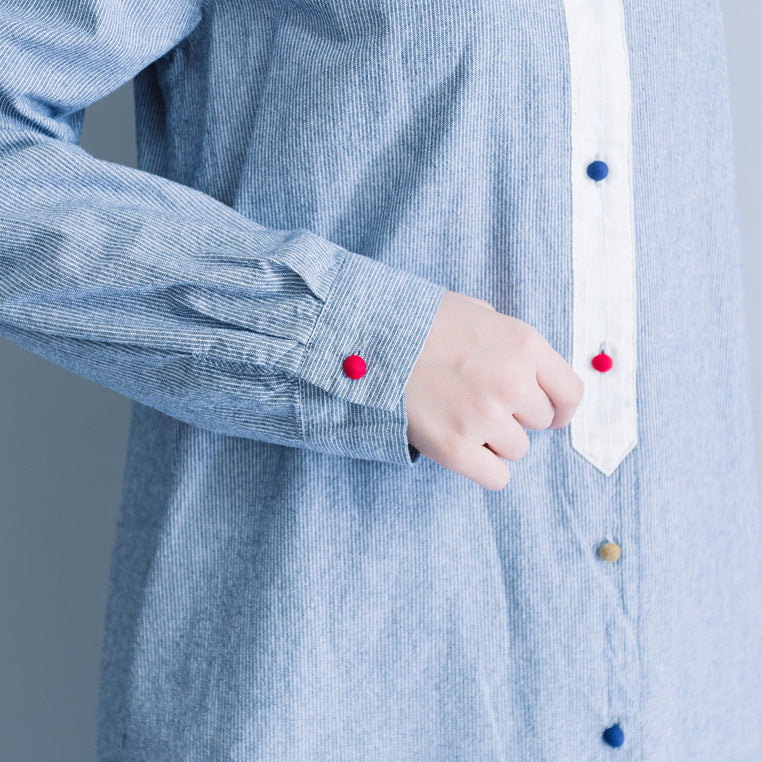 Stil blau weiß gestreiften Baumwolle tunika muster Mom Tunika Tops o neck baggy frühling Kleid