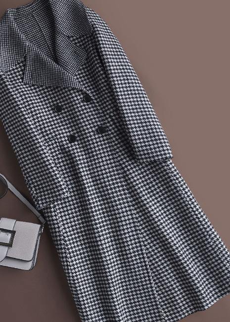 Style chocolate plaid Fashion coat Outfits Notched double breast jackets - SooLinen