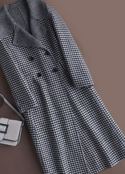 Style chocolate plaid Fashion coat Outfits Notched double breast jackets - SooLinen