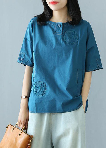 Style clothes For Women Pakistani Summer Cotton Solid Buttons Half Sleeve T-shirt - SooLinen