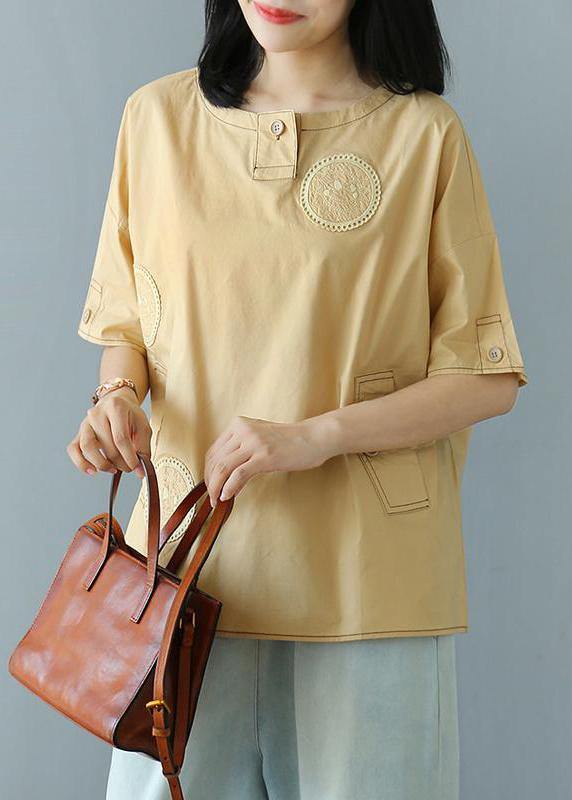 Style clothes For Women Pakistani Summer Cotton Solid Buttons Half Sleeve T-shirt - SooLinen