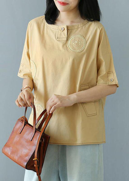 Style clothes For Women Pakistani Summer Cotton Solid Buttons Half Sleeve T-shirt - SooLinen