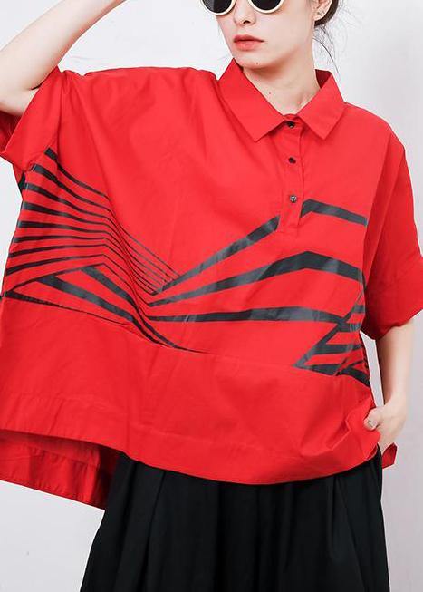 Style cotton Casual for women T-Shirt Pakistani Irregular Stripes High Low Hem tops - SooLinen