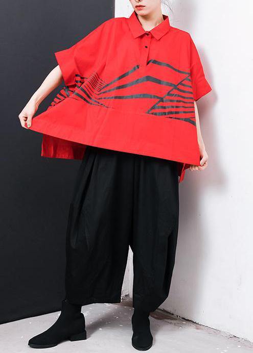 Style cotton Casual for women T-Shirt Pakistani Irregular Stripes High Low Hem tops - SooLinen