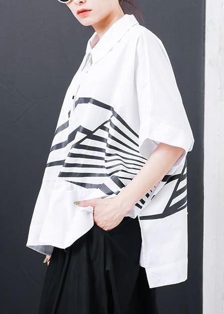 Style cotton Casual for women T-Shirt Pakistani Irregular Stripes High Low Hem tops - SooLinen