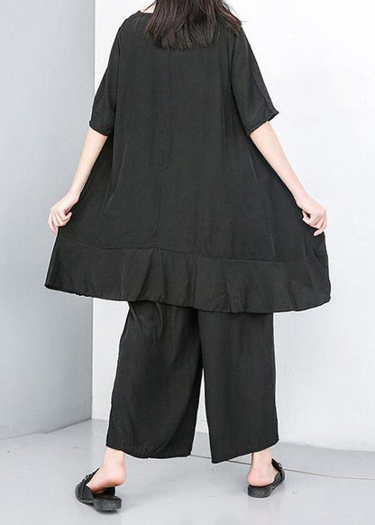 Style cotton Korea Summer Pure Color Irregular Blouse And Wide Leg Pants - SooLinen