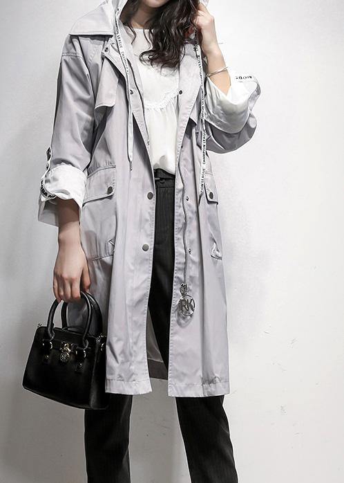Style gray Fashion tunic coat Work Outfits hooded drawstring coat - SooLinen