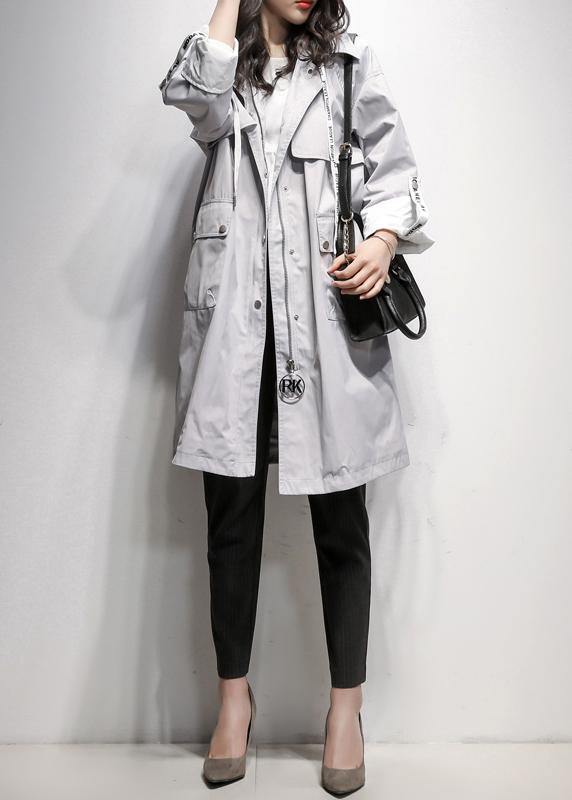 Style gray Fashion tunic coat Work Outfits hooded drawstring coat - SooLinen