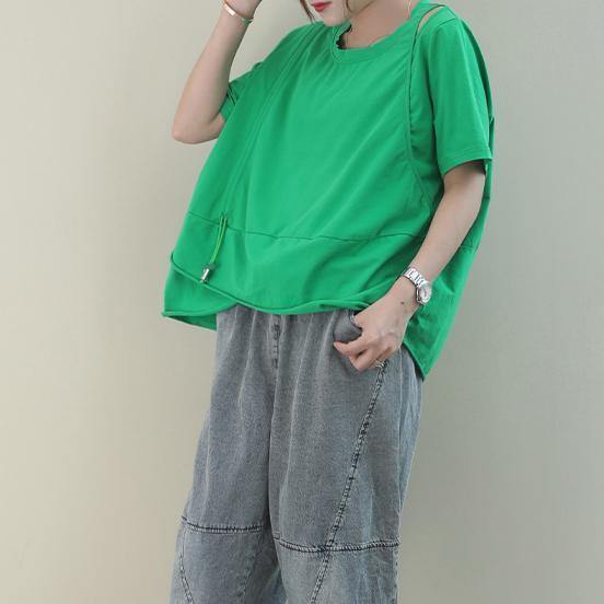 Style green cotton clothes For Women o neck baggy cotton shirt - SooLinen