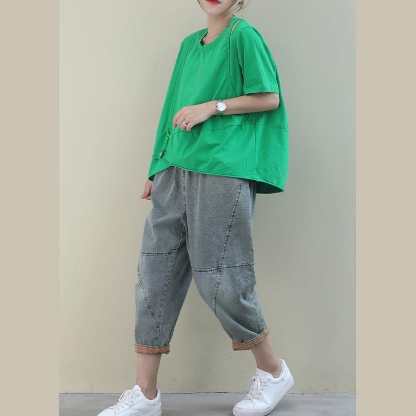 Style green cotton clothes For Women o neck baggy cotton shirt - SooLinen