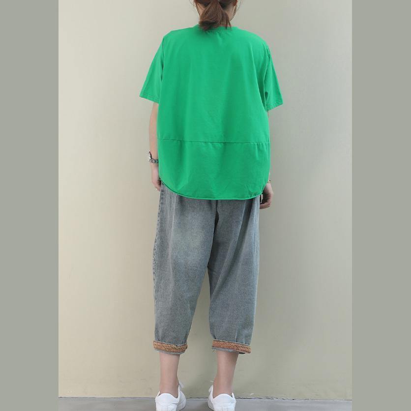 Style green cotton clothes For Women o neck baggy cotton shirt - SooLinen