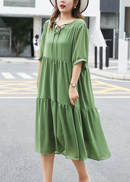 Style green patchwork quilting clothes v neck cotton summer Dresses - SooLinen