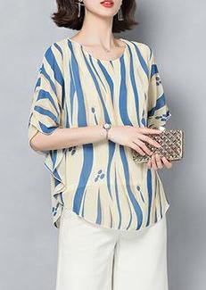 Style green print clothes o neck Batwing Sleeve short shirt - SooLinen