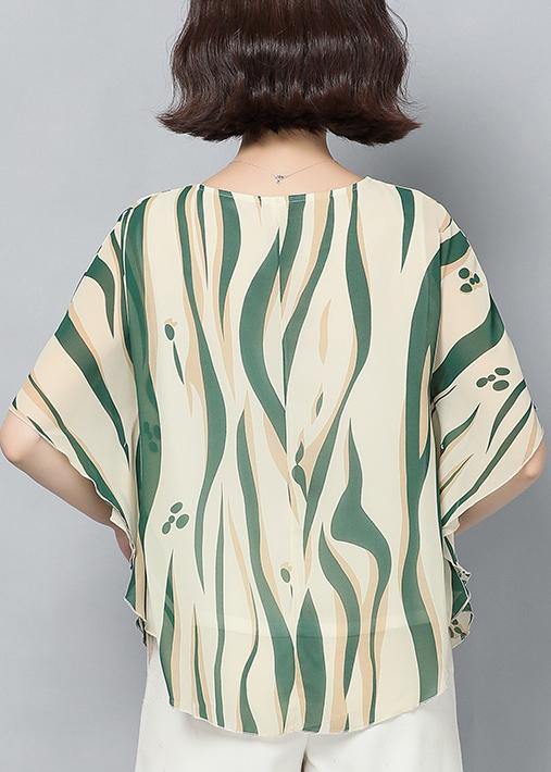 Style green print clothes o neck Batwing Sleeve short shirt - SooLinen