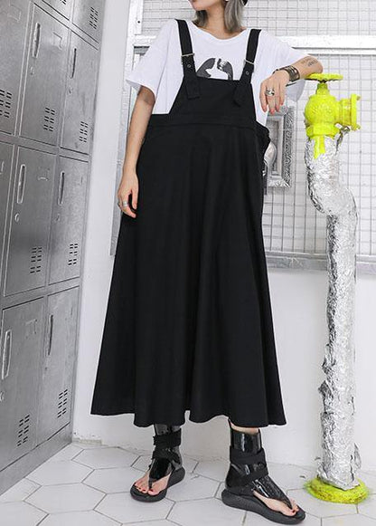 Style high waist cotton quilting dresses Outfits black strap loose Dress summer - SooLinen