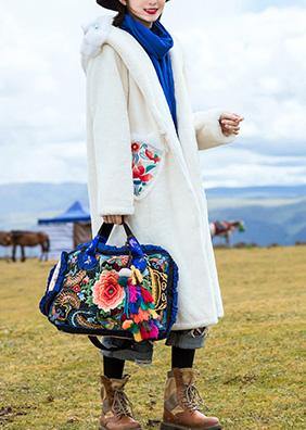 Style hooded Plus Size embroidery outfit white box outwears - SooLinen