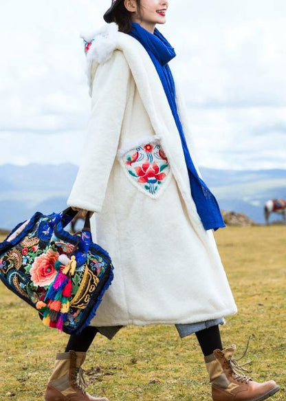 Style hooded Plus Size embroidery outfit white box outwears - SooLinen