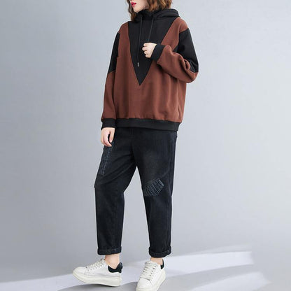 Style hooded patchwork clothes For Women Photography chocolate shirt - SooLinen