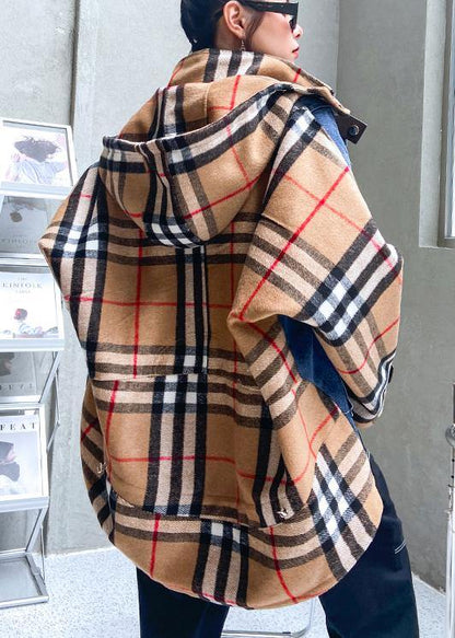 Style hooded patchwork  tunics for women denim blue Plus Size Clothing outwear - SooLinen