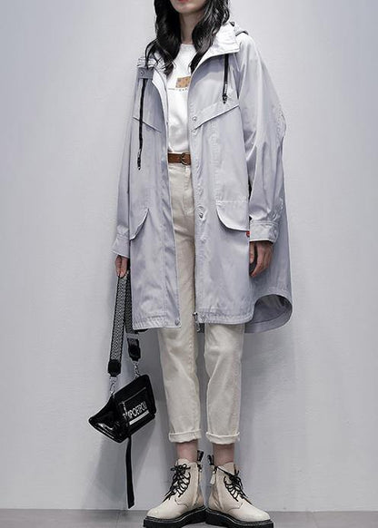 Style hooded zippered  clothes For Women gray Letter cotton outwears - SooLinen