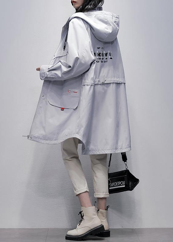 Style hooded zippered  clothes For Women gray Letter cotton outwears - SooLinen