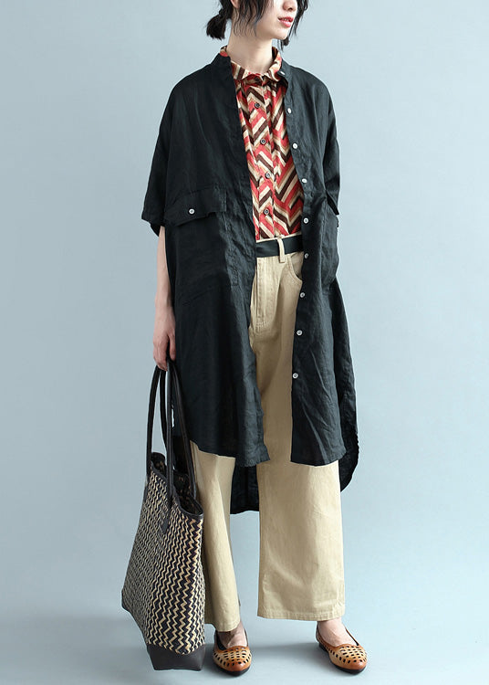 Stil Revers Button Down Baumwolltop Silhouette Lässiger Ausschnitt schwarze Kleider Bluse Sommer