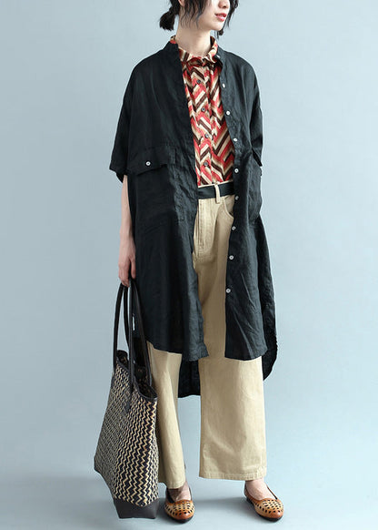 Stil Revers Button Down Baumwolltop Silhouette Lässiger Ausschnitt schwarze Kleider Bluse Sommer