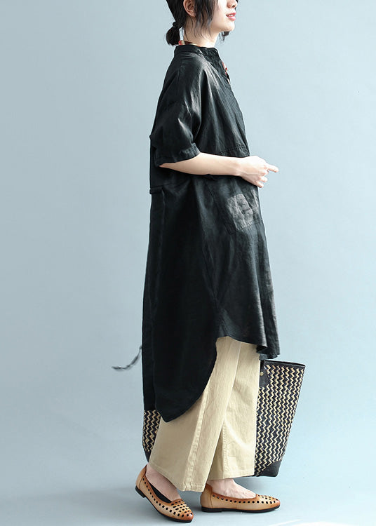 Stil Revers Button Down Baumwolltop Silhouette Lässiger Ausschnitt schwarze Kleider Bluse Sommer
