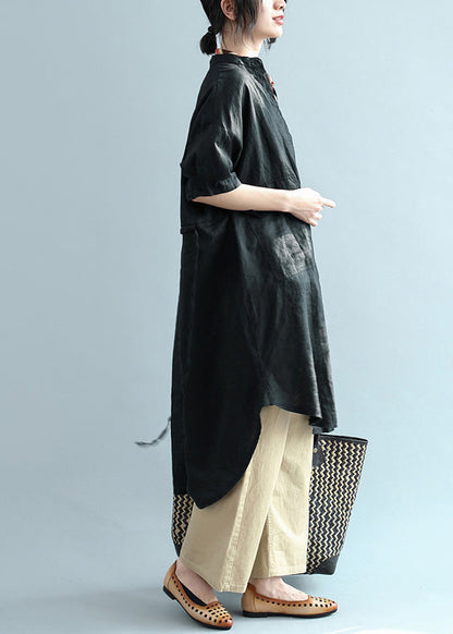 Stil Revers Button Down Baumwolltop Silhouette Lässiger Ausschnitt schwarze Kleider Bluse Sommer