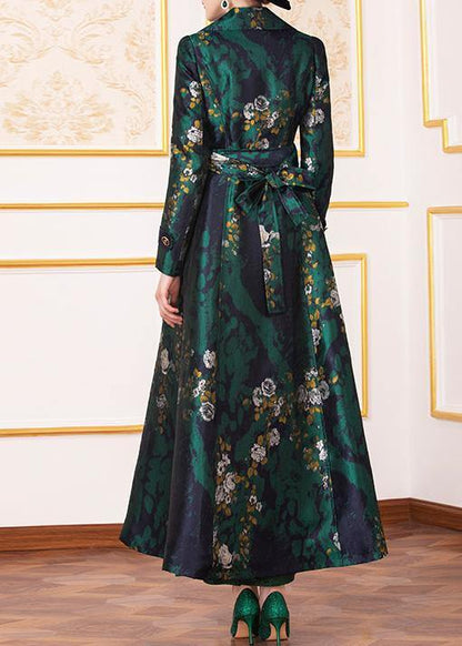 Style navy prints Fashion outfit Work Outfits tie waist  big hem outwears - SooLinen