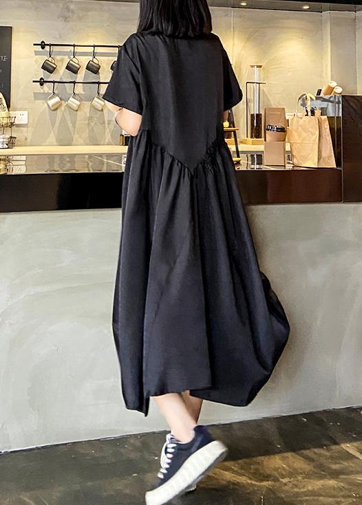 Style o neck Ruffles patchwork outfit pattern black Kaftan Dresses - SooLinen