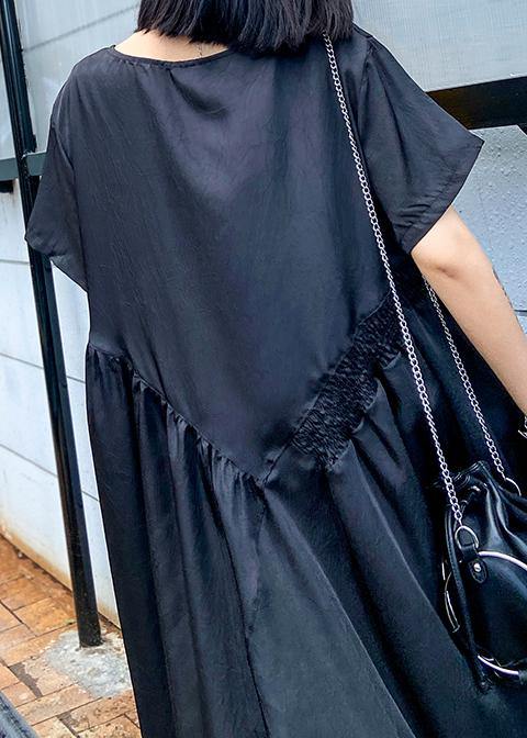 Style o neck Ruffles patchwork outfit pattern black Kaftan Dresses - SooLinen