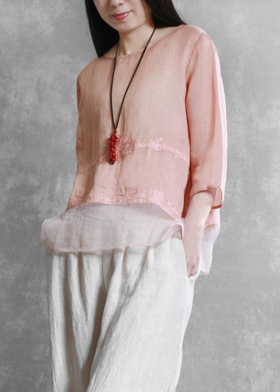 Style o neck asymmetric clothes Tunic Tops pink blouses - SooLinen