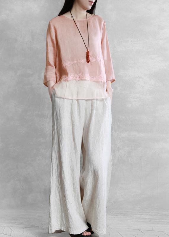 Style o neck asymmetric clothes Tunic Tops pink blouses - SooLinen